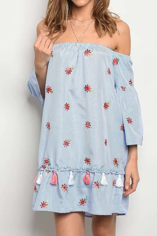 Stripe Off shoulder mini