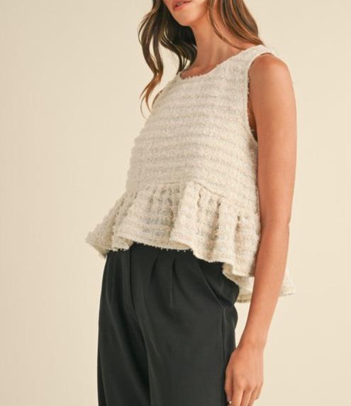 FRAYED TEXTURED BABYDOLL BLOUSE