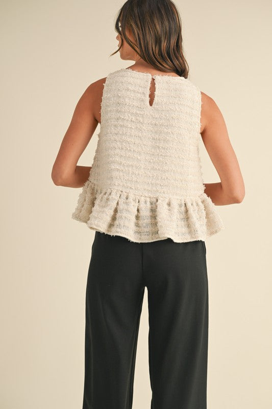 FRAYED TEXTURED BABYDOLL BLOUSE