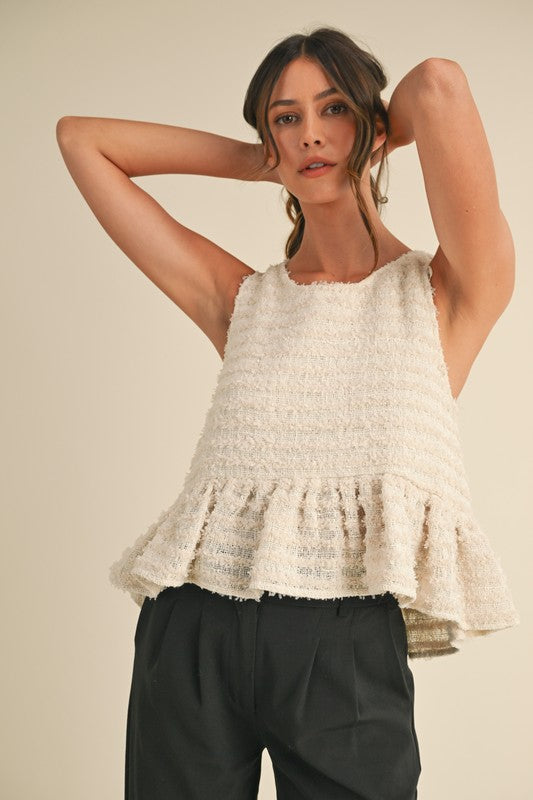 FRAYED TEXTURED BABYDOLL BLOUSE