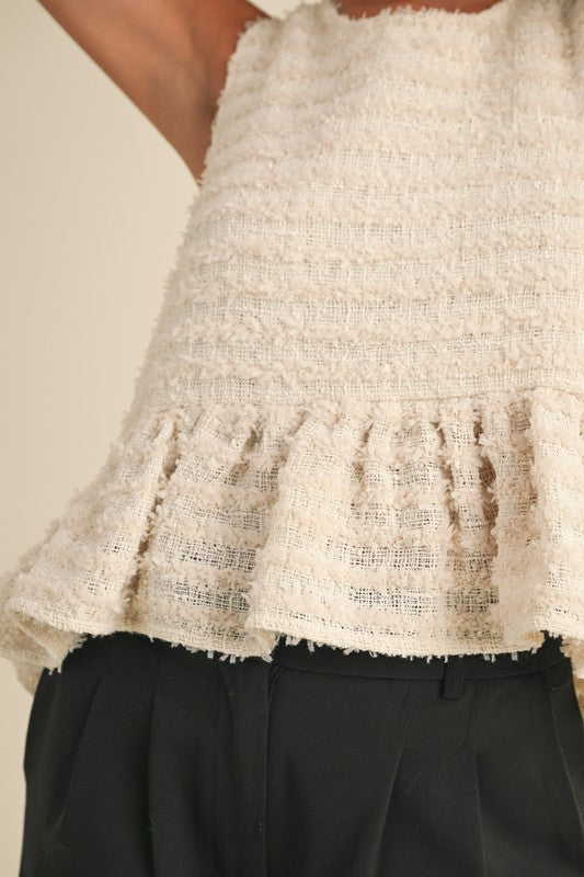 FRAYED TEXTURED BABYDOLL BLOUSE