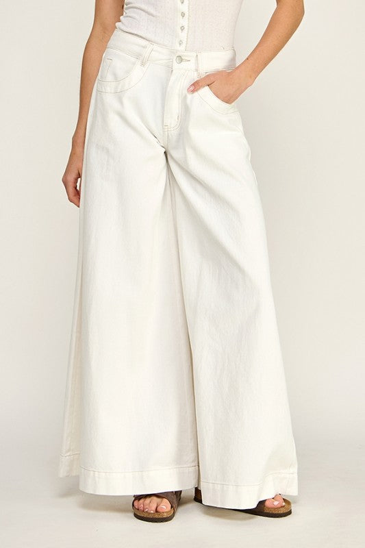 Mid Rise Wide Leg White Jeans