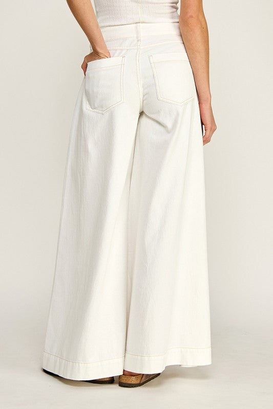 Mid Rise Wide Leg White Jeans