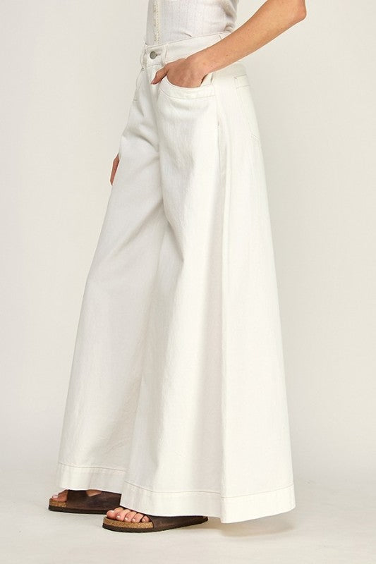 Mid Rise Wide Leg White Jeans