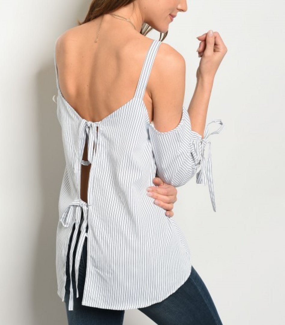 Striped Poplin Tieback Blouse