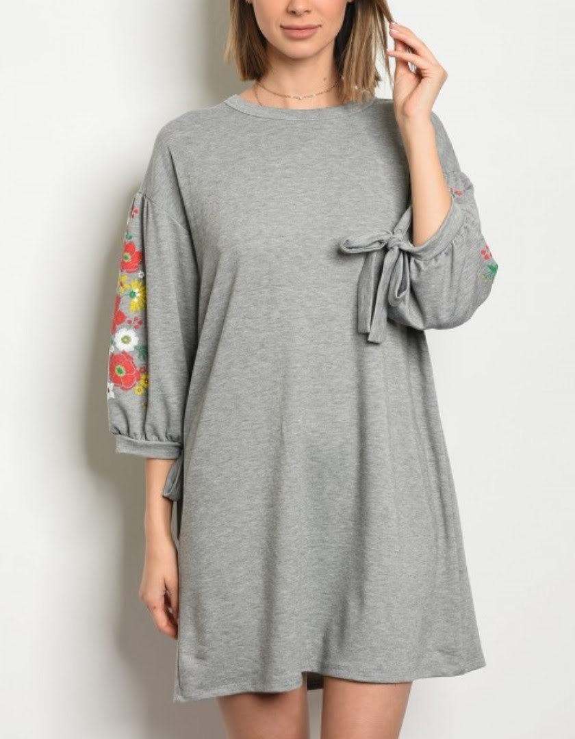 Heather Knit dress with floral sleeve detail