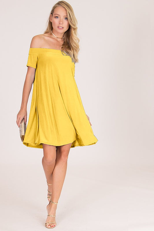 Off shoulder Mustard mini dress