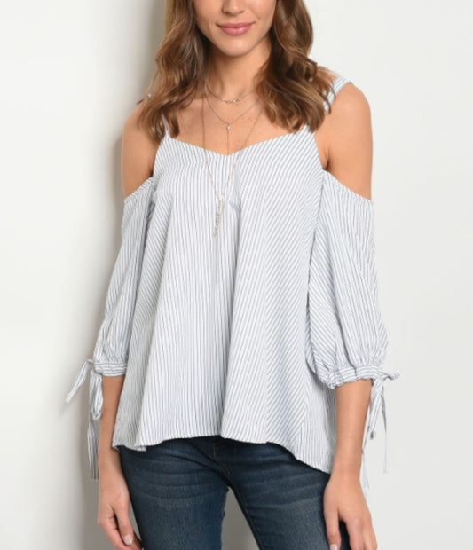 Striped Poplin Tieback Blouse