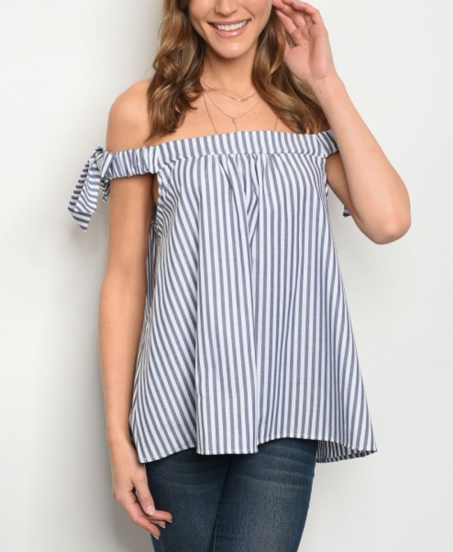 Pinstripe off shoulder blouse