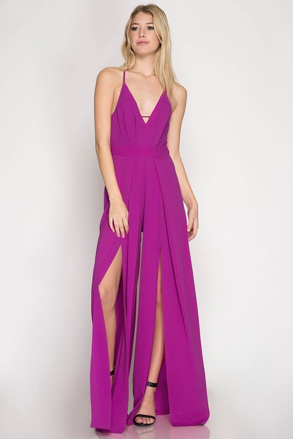 Magenta Strappy Jumpsuit