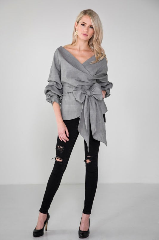 Wrap around Puff Sleeve Blouse